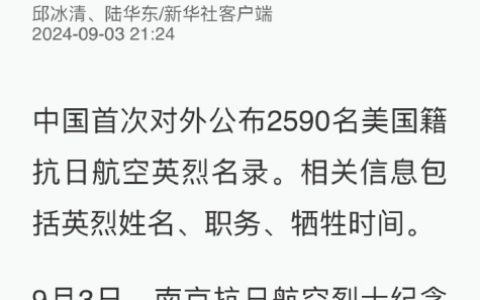 中国首次对外公布2590名美国籍抗日航空英烈名录